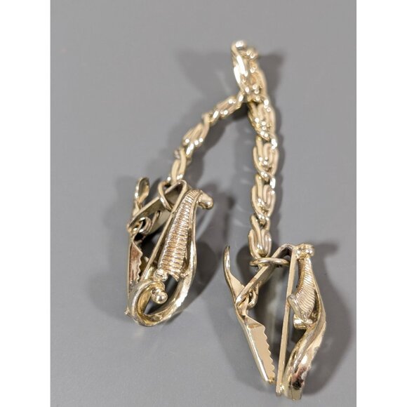 Vintage Gold Tone Sweater Cardigan Clips Byzantine Chain Ornate Scroll - Picture 4 of 6